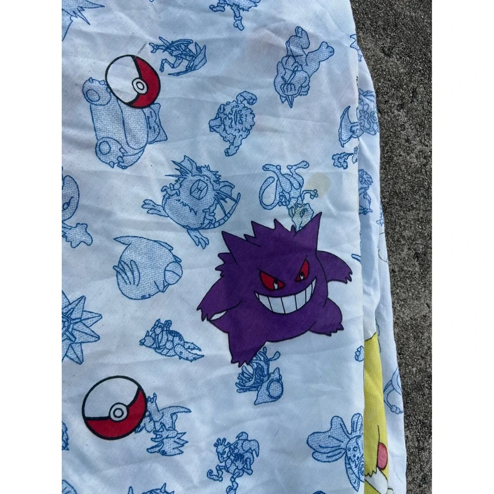 Nintendo Pokemon Flat Sheet Twin White 1998 Vintage Gengar Pikachu Kids Bedding
